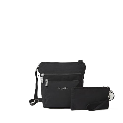 Baggallini Pocket Crossbody Bags for Women 8x8 Small Lightweight Durable Water-resistant Travel Purse W/Rfid - color: Black/Sand