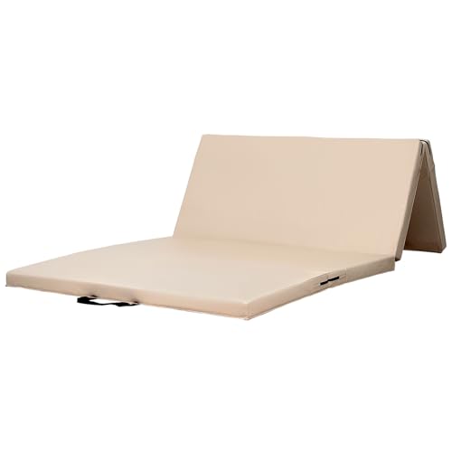 KaRaDaStyle Gymnastics Mat Folding Stretch Mats 71"x39"x2" Exercise Muscle Training Children Play Horizontal Bar Mat Yoga Sports Soundproof Home Use - color: Beige/4-fold