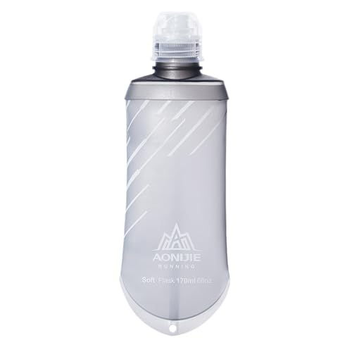 TRIWONDER Water Bottles TPU Soft Flasks Collapsible Running Flasks for Hydration Pack Backpack Hiking Cycling (170ml/5.75oz) - color: Grey 170ml/5.75oz (For gel only)