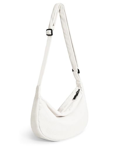 Crossbody Crescent Bag for Women Men Trendy, Crescent Sling Bag with Adjustable Strap, 2 Zippers Lightweight - color: Corduroy-beige