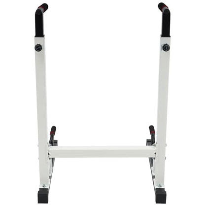 BalanceFrom Steel Frame Dip Station with Adjustable Height, 500 Pound Weight Capacity – Upper Body Workout Home Gym Equipment for Triceps, Push & Pull Ups, Leg Raises, and Bench Press - color: White