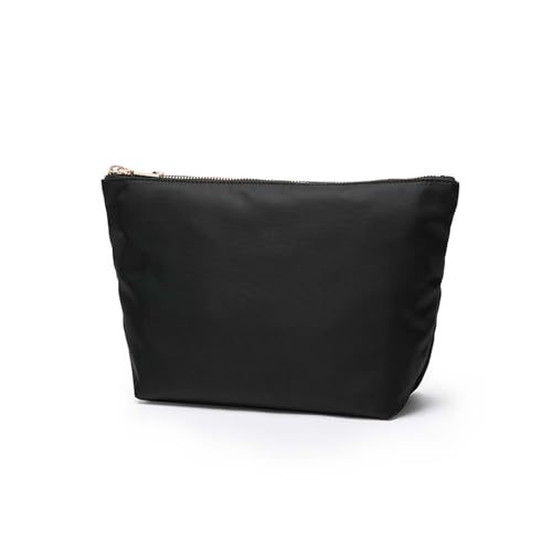Makeup Bag Black Nylon Zip Up Bag Black Pouch with Zipper Travel Cosmetic Storage Case (Nylon/Black) - color: Nylon/Black
