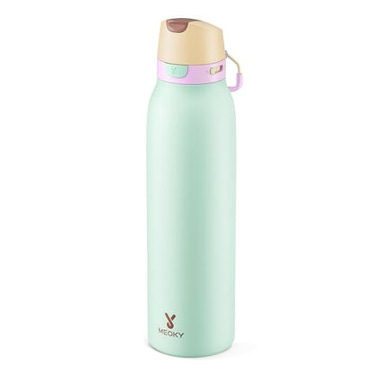 Meoky 24 oz Slim Insulated Water Bottle: Leak Proof Locking Lid, 2-in-1 Straw and Spout, 24 Hours Cold, Top Handle, BPA Free, Stainless Steel Water Bottle for Adults Teens Sports Travel, Lime - color: Lime
