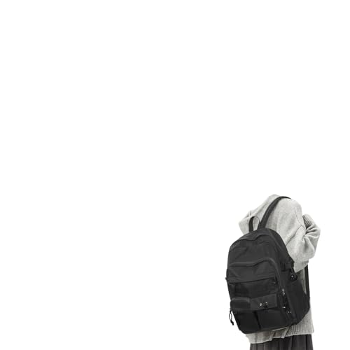 Aesthetic Black School Backpack for Women Men College Backpack With Lots Of Pockets Waterproof Travel Casual Daypack Cute Bookbag For Teens Girls Boys High School Bag - color: B1-black