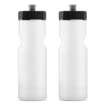 Bike Water Bottle Holder & Bottle Combo – 2-Pack 22 oz Sports Squeeze Bottles with Pull Top Cap & Easy-Install Bike Cage – Made in USA – 50 Strong Brand - color: Clear Bottle + Cage