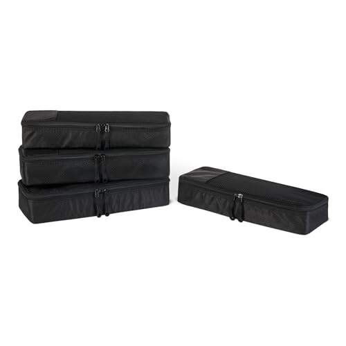 Amazon Essentials 4-Piece Packing Cubes Travel Accessories Set, Luggage Organizer with Double Zipper, Mesh Top, Space-Saving, Slim, Black (Previously Amazon Basics) - color: Black, size: 4 x Slim