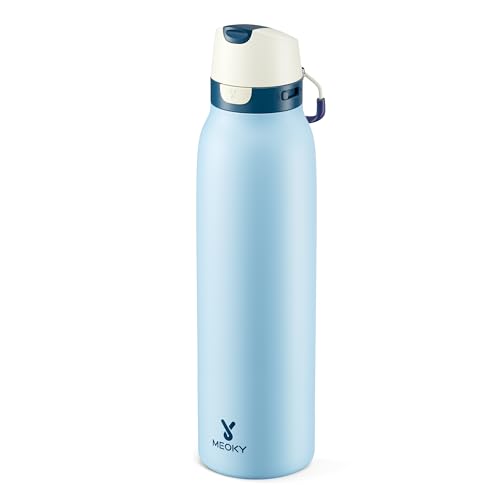 Meoky 24 oz Travel Water Bottle Insulated: Leak Proof Locking Lid, 2-in-1 Straw and Spout, 24 Hours Cold, Top Handle, Fits in Car Cup Holder, Stainless Steel Slim Water Bottle for Hiking, Cove - color: Cove