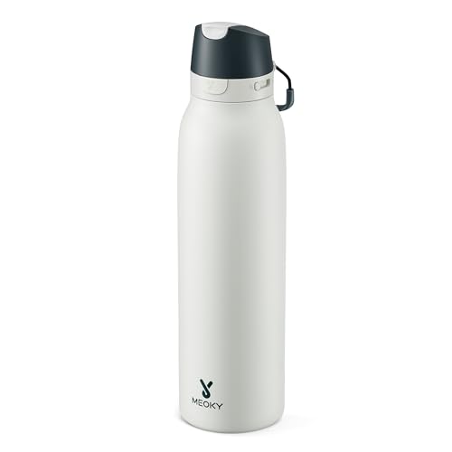 Meoky 24 oz Travel Water Bottle Stainless Steel: Leak Proof Locking Lid, 2-in-1 Straw and Spout, 24 Hours Cold, Top Handle, BPA Free, Slim Insulated Water Bottle for Car Ourdoor, Frost - color: Frost
