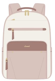 LOVEVOOK Laptop Backpack for Women with Leather Trim & Tumbler Pockets, 15.6" Work Backpack Purse, Travel Personal Item Bag, Carry On Business Computer Bag for Office, or Gift, Cream Rose - color: Cream Rose, size: 15.6 inches