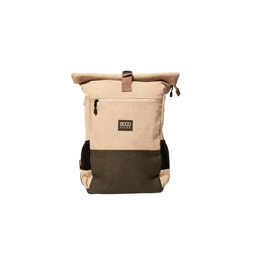 8000Kicks Everyday Hemp Backpack - Lightweight and Weatherproof Backpack for Work and Travel with Anti-theft pocket and Spacious Interior (Beige) - color: Beige and Green