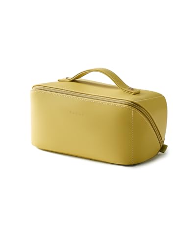 EACHY Travel Makeup Bag, Large Capacity Cosmetic Bag for Women, Waterproof PU Leather, Flat Open Portable Toiletry Bag for Skincare, Brushes & Travel Essentials - color: AL-Green, size: Medium