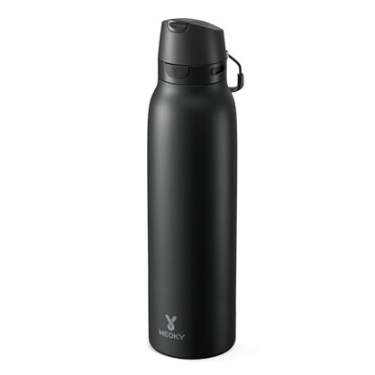 Meoky 24 oz Slim Insulated Water Bottle: Leak Proof Locking Lid, 2-in-1 Straw and Spout, 24 Hours Cold, Top Handle, BPA Free, Stainless Steel Water Bottle for Men Sports Travel Gym, Night - color: Night