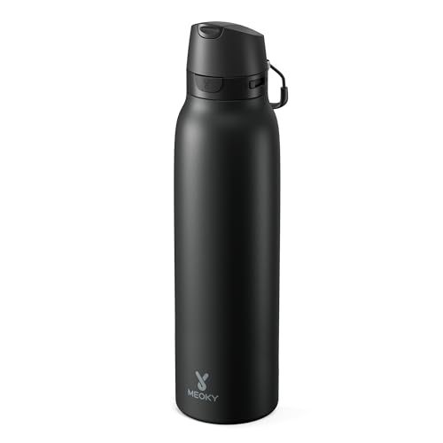 Meoky 24 oz Slim Insulated Water Bottle: Leak Proof Locking Lid, 2-in-1 Straw and Spout, 24 Hours Cold, Top Handle, BPA Free, Stainless Steel Water Bottle for Men Sports Travel Gym, Night - color: Night