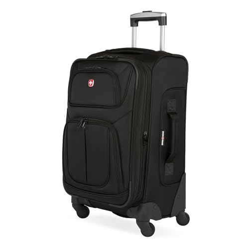SWISSGEAR Sion Carry-On Spinner Luggage, Softside Expandable, Lightweight Suitcase, Black, 22.75-Inch - color: Black, size: Carry-On