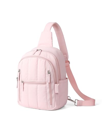 HomemeDiary Large Sling Bag for Women, Puffer Crossbody Bag Purses Sling Backpack, RFID Fanny Packs for Travel Daily Hiking - color: Pink