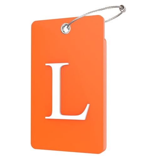 Gostwo 2 Pack Luggage Tags for Suitcases, 26 Initial Letter Travel Luggage Baggage Identification Labels ID Tag Fully Bendable Tags with Stainless Steel Loop (Orange) (Letter L) - color: Orange, size: Large L