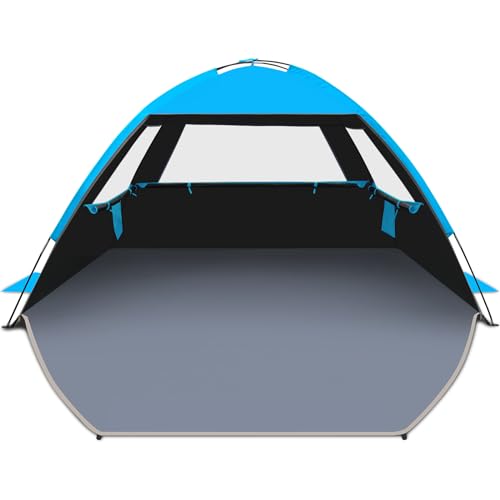Gorich Beach Tent Sun Shelter for 3/4/6/8/10 Person with UPF 50＋ UV Protection, Lightweight & Easy Setup Beach Shade Canopy, Portable Beach Shade Tent Beach Cabana - color: Dark Shelter-skyblue, size: 4 Person