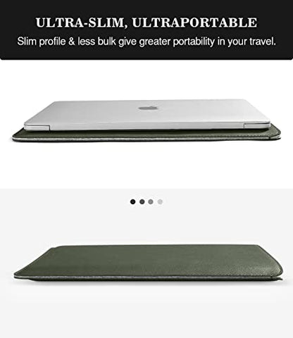 MoKo Laptop Sleeve Compatible with Mac Air 13.3 M5/4/3/2/1, 13-in Mac Pro M2/M1 & Mac Neo A18, PU Leather Notebook Computer Protective Carrying Bag Slim Stylish Case Pouch, Midnight Green - color: Midnight Green, size: 13.3 inch