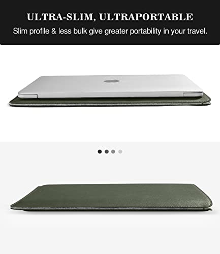 MoKo Laptop Sleeve Compatible with New Mac Pro 14 Inch M5/4/3/2/1 2026-2021, Slim Stylish Laptop Bag Made of PU Leather, Fliz Sleeve Case, Carry Bag for 14 Inch Mac, Midnight Green - color: Midnight Green, size: 14 Inch