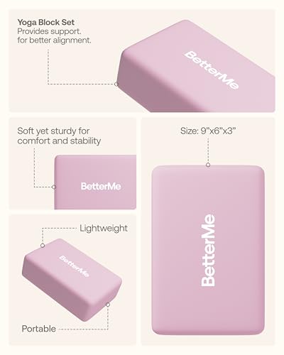 BetterMe Yoga Blocks Set of 2 – High Density Foam Yoga Blocks for Stretching, Pilates & Workouts – Lightweight Non-Slip Exercise Blocks for Flexibility & Balance - color: Raspberry Pink