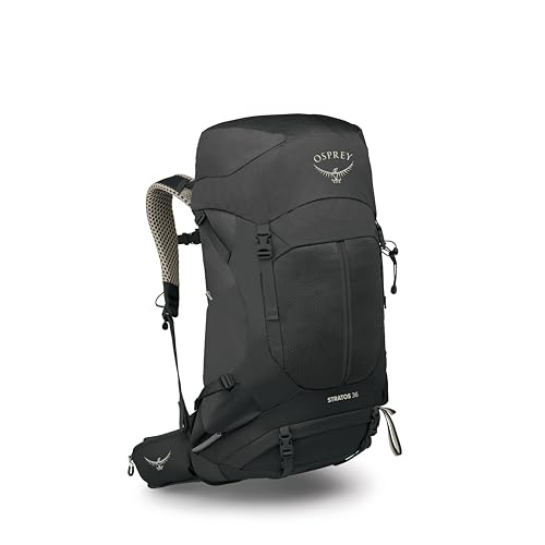 Osprey Stratos 36L Men's Hiking Backpack - Lightweight Backpacking Pack with Waterproof Raincover - Camping Bag, Raven Black - color: Raven Black, style: 36l