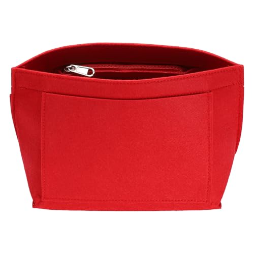 uxcell Purse Organizer Insert, Small Felt Handbag Organizer Bag Storage & Finishing Inner Bag Liner with Zipper for Chic Backpack Tote Shoulder Bags, Red - color: Red, size: Small