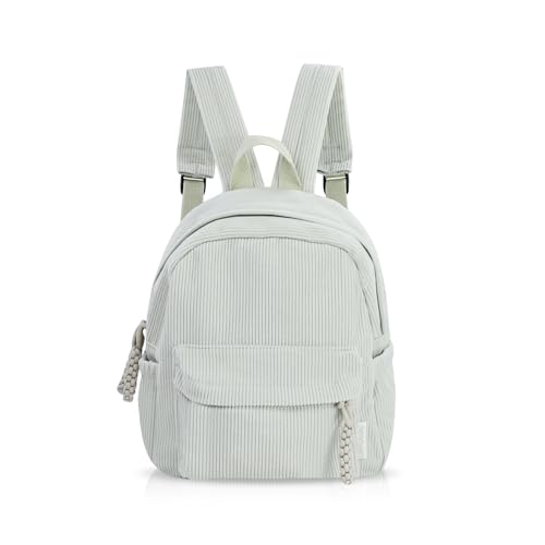 Women’s Small Backpack, Ladies Lightweight Corduroy Backpack, Casual Multi Compartments Travel Daypack Purse (Light Grey) - color: Light Grey