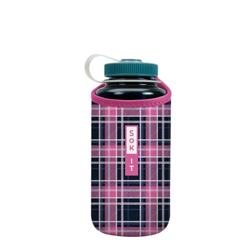 Sok It BotlSok Water Bottle Sleeve Insulated Neoprene Cover (Berry Plaid, Fits 32oz Nalgene) - color: Berry Plaid, size: Fits 32oz Nalgene