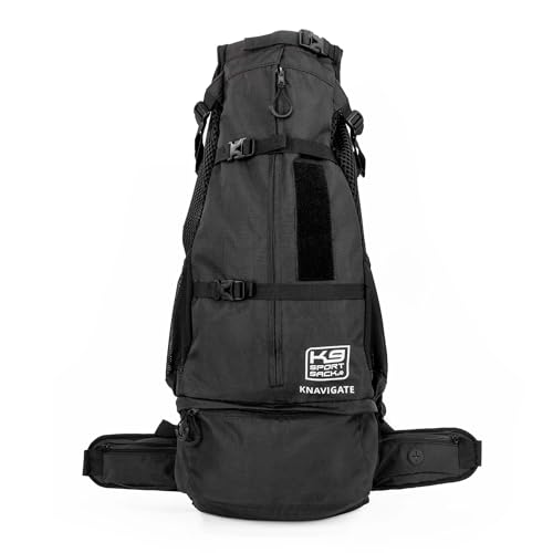 K9 Sport Sack Knavigate - Medium, Midnight Black - Ideal for Dogs with 17-19” Back Length - Adjustable, Backpack-Style Carrier with Internal Frame & Padded Hip Belt - color: Midnight Black, size: Medium