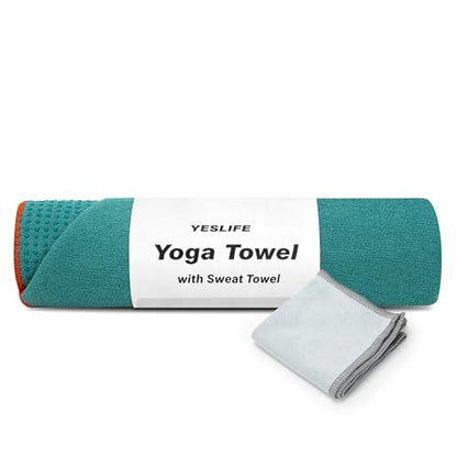 YESLIFE Non-Slip Extra Thick Hot Yoga Towel with One Sweat Towel, Microfiber Sweat Absorbent Yoga Mat Towel with Grip Dot, Pilates Mat, 72" x 24", Cyan - color: Cyan