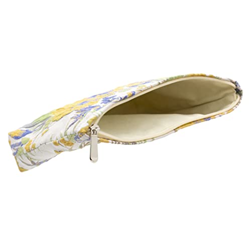Makeup Bags for Purse Zipper Cosmetic Pouch Large Travel Canvas Make Up Organizer Tool Pouch for Women and Girls,Brocade Flower Yellow - color: Brocade Flower Yellow