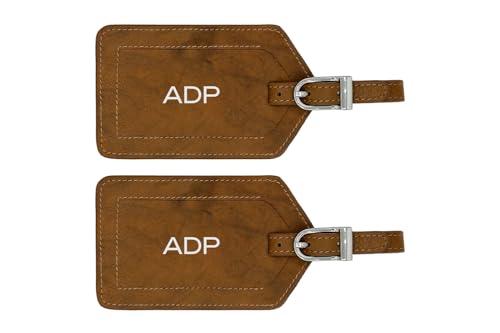 Personalized Monogrammed Leather Luggage Tags - 2 Pack - color: Antique Saddle