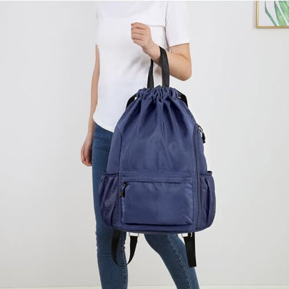 Valleycomfy Waterproof Drawstring Gym Backpack Bag for Men & Women,Sports Gym Bag with Side Pocket Orange - color: A-dark Blue
