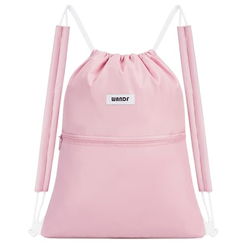 WANDF Drawstring Backpack Sports Gym Bag with Shoulder Pads Water Resistant String Bag Cinch Bag for Women Men (Pink) - color: S, Pink, size: Small