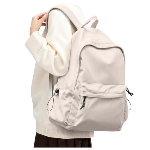 SEAFEW Off White Backpack for Girls Women Waterproof High School Book Bag Cute Backpack for Men Teens Boys, Lightweight Simple Middle School Back Pack Daypack - color: White School
