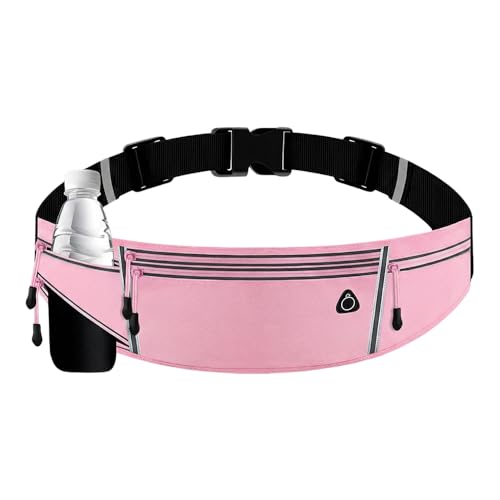 Unisex Running Belt with Water Bottle Holder, Water Resistant Reflective Waist Pack, No Bounce Slim Workout Fanny Pack with Adjustable Strap for Running Hiking Cycling, Fits Phones Keys Cards (Pink) - color: Pink
