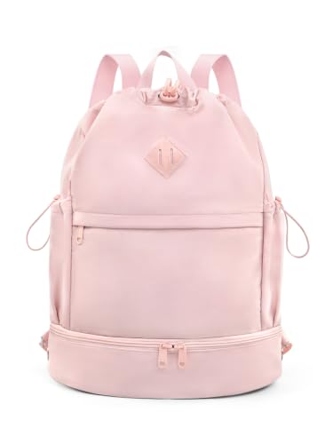 RHDZO Drawstring Gym Backpack with Shoe Compartment and Wet Pocket, Pink - color: Pink