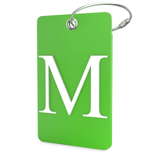 Luggage Tag Initial – Fully Bendable Tag w/Stainless Steel Loop (Letter M) - color: Green, size: Letter M