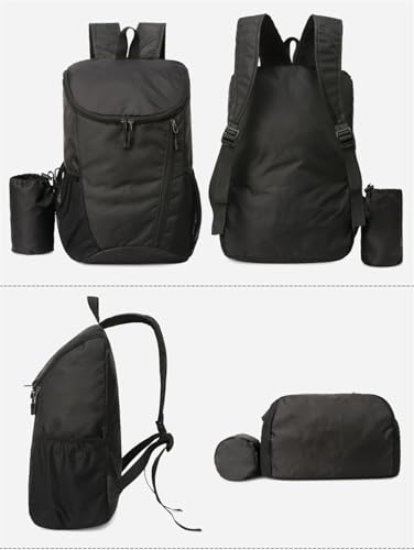 Portable Foldable Backpack Folding Mountaineering Bag, Ultralight Outdoor Cycling Rucksack, Travel Hiking Knapsack (Black) - color: Black