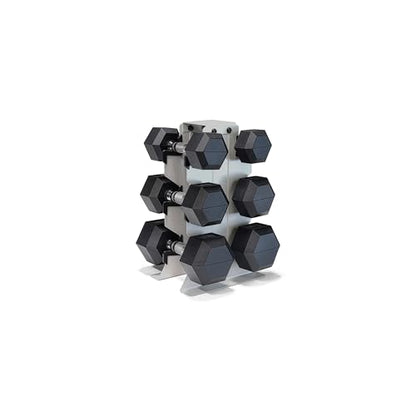 CAP Dumbbell Set with Rack, Rubber Coated Hex Free Weight Set | 100–300 lb Options, Vertical Space-Saving Storage for Home Gym Strength Training - size: 100 lb Set - Light Gray Rack, style: Chrome Handle