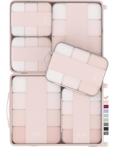 OlarHike 6 Set Compression Packing Cubes for Travel Essentials,Compressible Expandable Space Saver Bags for Organizing Clothes,Luggage Suitcase Garment Bags with Over 1000 pcs Mesh Holes(Beige) - color: Beige
