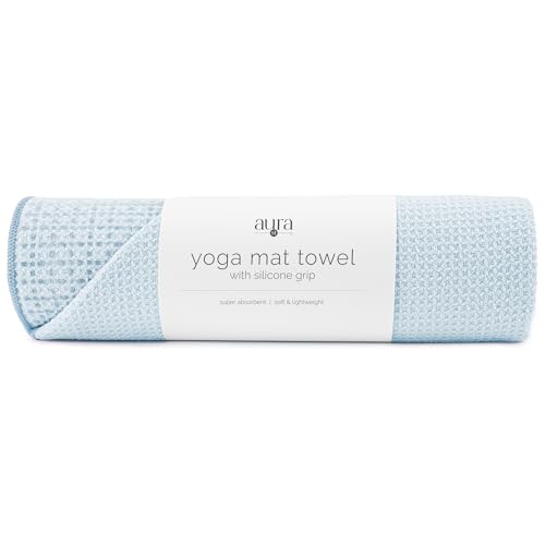 S&T INC. Aura Yoga Mat Towel with Non-Slip Grip, Enhanced Silicone Grip, Soft and Absorbent for Gym, Pilates, and Hot Yoga Mat, 24 inches x 72 inches, 340GSM, Blue - color: Blue