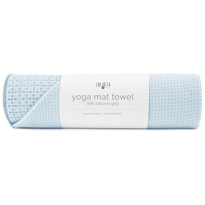 S&T INC. Aura Yoga Mat Towel with Non-Slip Grip, Enhanced Silicone Grip, Soft and Absorbent for Gym, Pilates, and Hot Yoga Mat, 24 inches x 72 inches, 340GSM, Blue - color: Blue