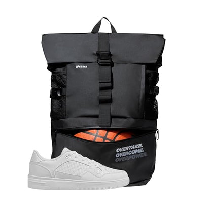 OVER3 Basketball Backpack Large - with Shoe & Laptop Compartment - Versatile Bag for Basketball, Soccer, Volleyball, Football and Travel - Men & Women - Black