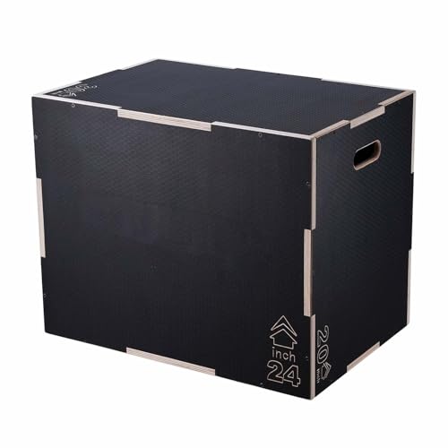 Plyometric Jump Box 3 in 1-30/24/20 Inch Wooden Plyo Box for Fitness, Agility Training, Step Ups - Home Gym Equipment - Black