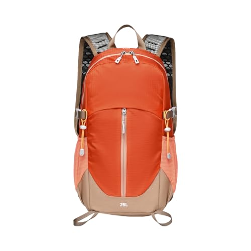 25L Hiking Backpack with Hydration Compartment Water Resistant Outdoor Daypack with Rain Cover Breathable Back System for Outdoor Travel Camping Daily Use Orange - color: Orange