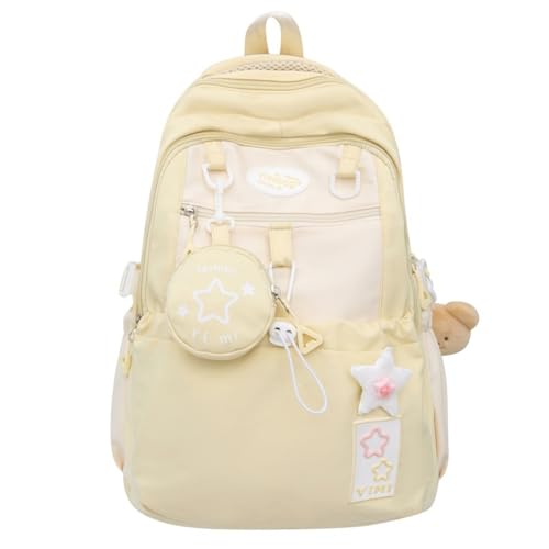 Coquette College Backpack Y2K Kawaii Preppy Large Laptop Bookbag Casual Aesthetic Fashion Travel Daypack for Women (Yellow) - color: Yellow