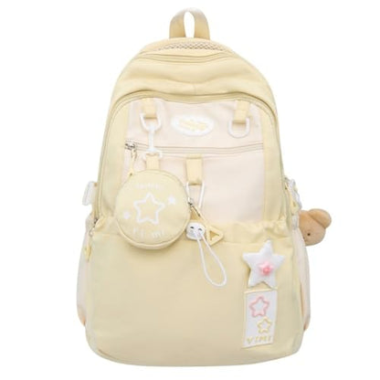 Coquette College Backpack Y2K Kawaii Preppy Large Laptop Bookbag Casual Aesthetic Fashion Travel Daypack for Women (Yellow) - color: Yellow