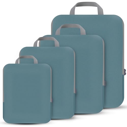 PANDA JOYS 4 Set Compression Packing Cubes Travel - Travel Accessories Expandable Packing Organizers for Carry On - Essentials Luggage Bags - Dark Blue - color: Dark Blue