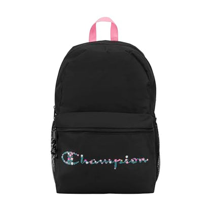 Champion Kids' Merit Backpack with Padded Straps, Water Bottle Pocket and Laptop Compartment for Daily Use, Pink/Black, One Size - color: Pink/Black